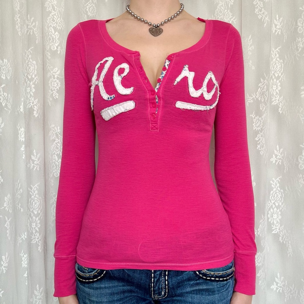 Y2K 2000s Hot Pink Aeropostale Henley